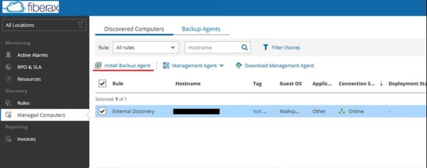 Кнопка Install Backup Agent