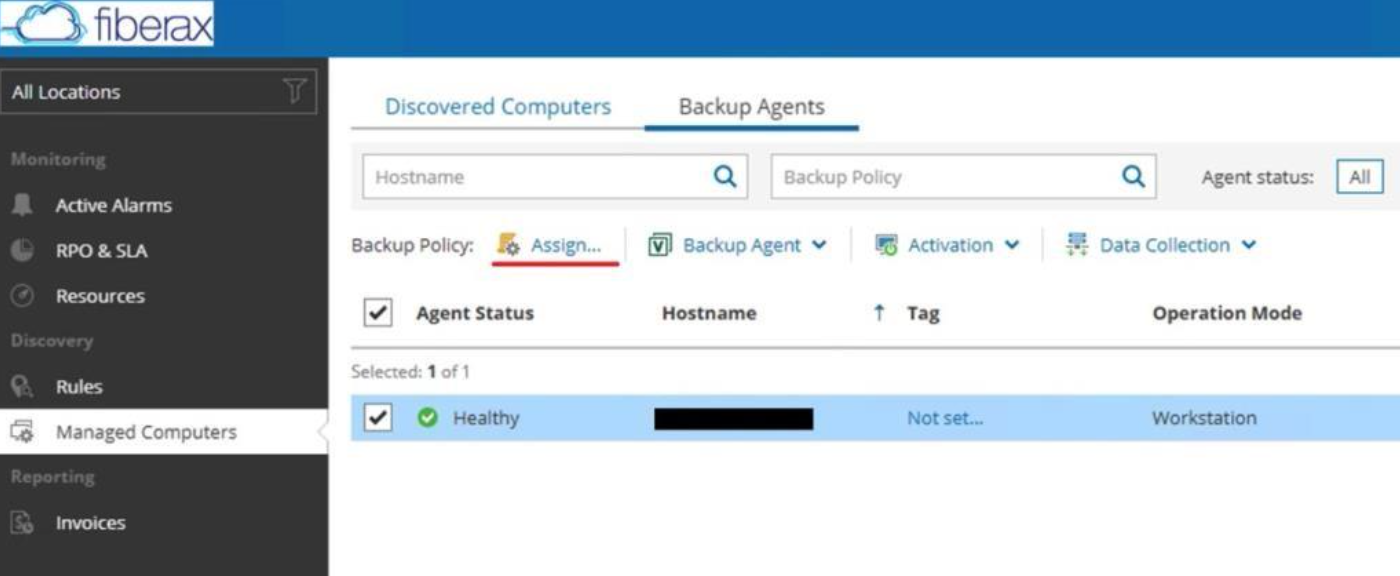 Кнопка Assign backup policy