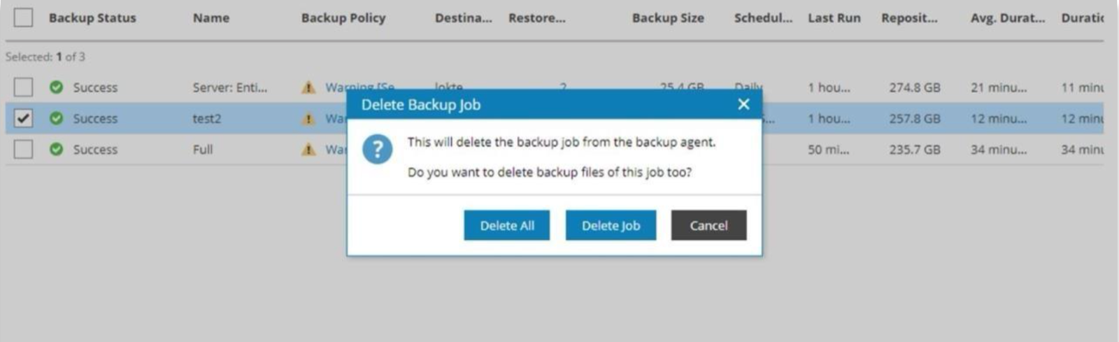 Діалог Delete Backup Job