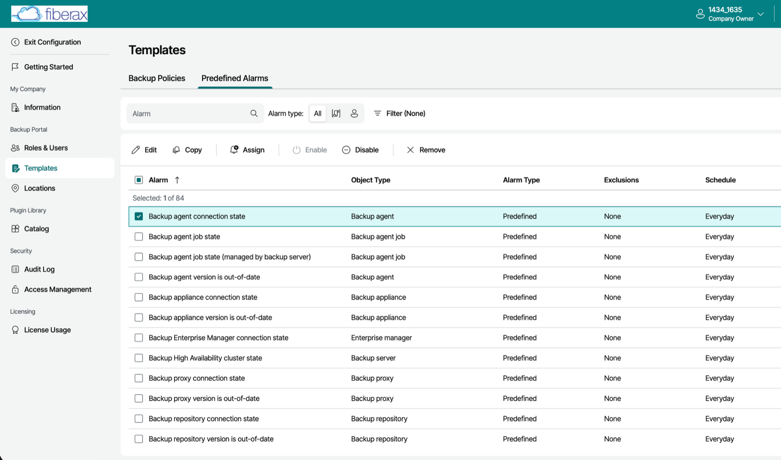 Configuration -> Templates -> Predefined Alarms”><figcaption>Configuration -> Templates -> Predefined Alarms</figcaption></figure>
<p>У полях отримувачів email (і для звітів, і для нотифікацій алармів) можна вказувати через кому<br />
як змінні ролей, так і звичайні адреси, наприклад: <code>%Company Owner%, user@example.com</code>.<br />
Доступні змінні: <code>%Company Owner%</code> (Company Owner), <code>%Company Admins%</code> (Company Administrator<br />
та Company Owner), <code>%Location Admins%</code> (Location Administrator).</p>
<p>Детальніше про аларми:</p>
<ul>
<li><a href=