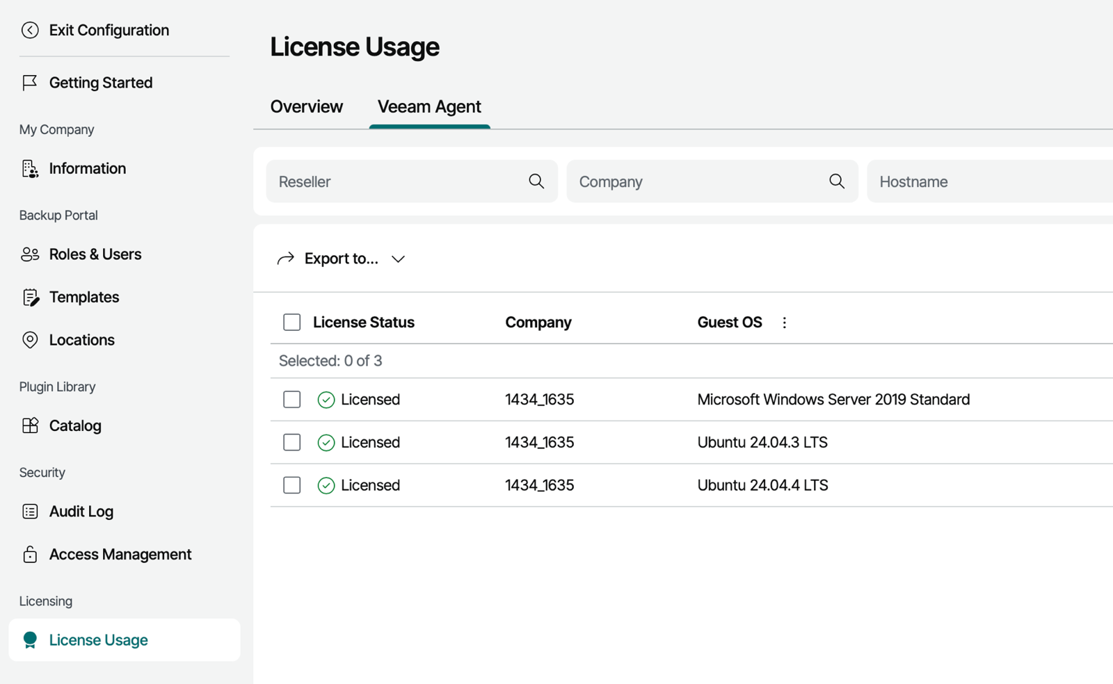 License Usage: вкладка Veeam Agent